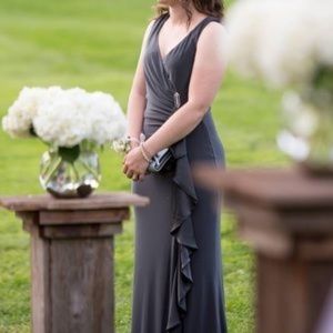 Ralph Lauren Gray V-neck Jersey Ruffles Gown 4